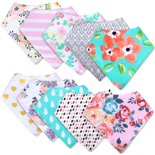 Load image into Gallery viewer, 10-Pack Baby Bandana Bibs - Girls