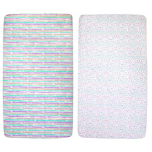Load image into Gallery viewer, Baby Crib Mattress Fitted Sheets 2-Pack - Hearts & Stripes