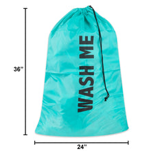Load image into Gallery viewer, "Wash Me" Graphic Drawstring Laundry Bag 2-Pack - Turquoise