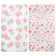 Load image into Gallery viewer, Baby Crib Mattress Fitted Sheets 2-Pack - Floral Pink