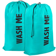 Load image into Gallery viewer, "Wash Me" Graphic Drawstring Laundry Bag 2-Pack - Turquoise