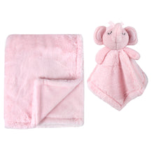 Load image into Gallery viewer, Baby 2 Piece Set Fleece Blankets 36" x 30" & Snuggler - Pink Elephant