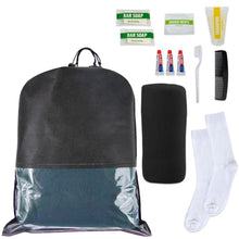 Load image into Gallery viewer, 10-Piece Deluxe Hygiene Kit with Cinch Travel Bag with Clear Window, Socks, Blanket