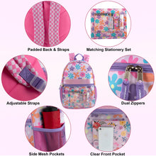 Load image into Gallery viewer, 17-Inch Printed Backpack with 8-Piece School Supplies Kit - Purple Floral