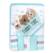 Load image into Gallery viewer, 6 Piece Hooded Bath Towel & Wash Cloth Baby Bath Sets - Puppy Tubby Theme