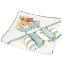 Load image into Gallery viewer, 6-Piece Baby Bath Set with Hooded Towel & Wash Cloth - Little Dinosaurs