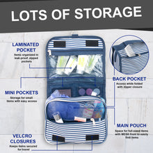 Load image into Gallery viewer, Travel Hanging Toiletry Bag - Navy Stripe