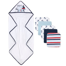 Load image into Gallery viewer, 6-pc. Baby Bath Set w/ Hooded Towel & Wash Cloths - Daddy's Little Sailor
