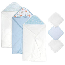 Load image into Gallery viewer, 6-Piece Baby Bath Set with Hooded Bath Towel &amp; Wash Cloth - Woodland Theme
