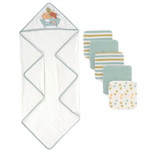 Load image into Gallery viewer, 6-Piece Baby Bath Set with Hooded Towel &amp; Wash Cloth - Little Dinosaurs
