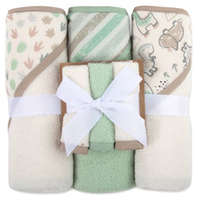 Load image into Gallery viewer, 6-Piece Baby Bath Set with Hooded Bath Towel &amp; Wash Cloth - Dinosaur Theme
