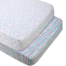 Load image into Gallery viewer, Baby Crib Mattress Fitted Sheets 2-Pack - Hearts &amp; Stripes
