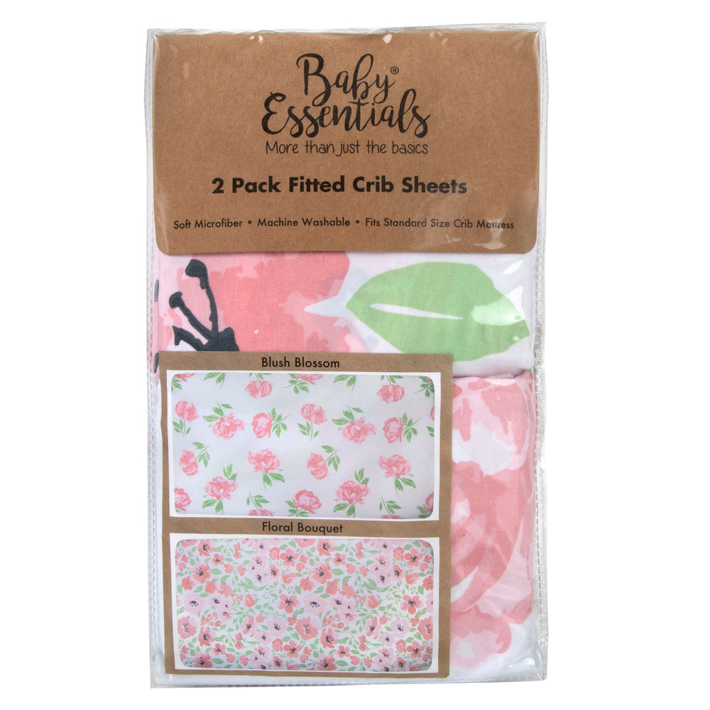 Baby Crib Mattress Fitted Sheets 2-Pack - Floral Pink