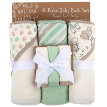 Load image into Gallery viewer, 6-Piece Baby Bath Set with Hooded Bath Towel &amp; Wash Cloth - Dinosaur Theme
