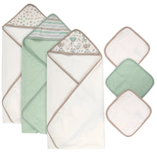 Load image into Gallery viewer, 6-Piece Baby Bath Set with Hooded Bath Towel &amp; Wash Cloth - Dinosaur Theme
