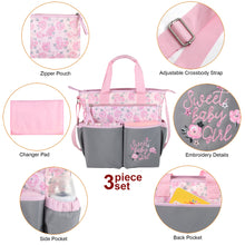 Load image into Gallery viewer, Baby Essentials 3 In 1 Pink Baby Girl Themed Diaper Bag
