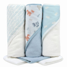 Load image into Gallery viewer, 6-Piece Baby Bath Set with Hooded Bath Towel &amp; Wash Cloth - Woodland Theme
