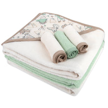 Load image into Gallery viewer, 6-Piece Baby Bath Set with Hooded Bath Towel &amp; Wash Cloth - Dinosaur Theme
