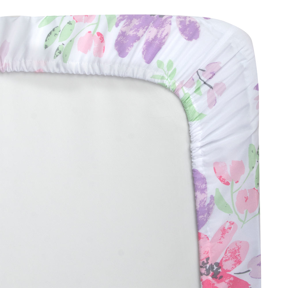 Baby Crib Mattress Fitted Sheets 2-Pack - Purple & Pink Floral