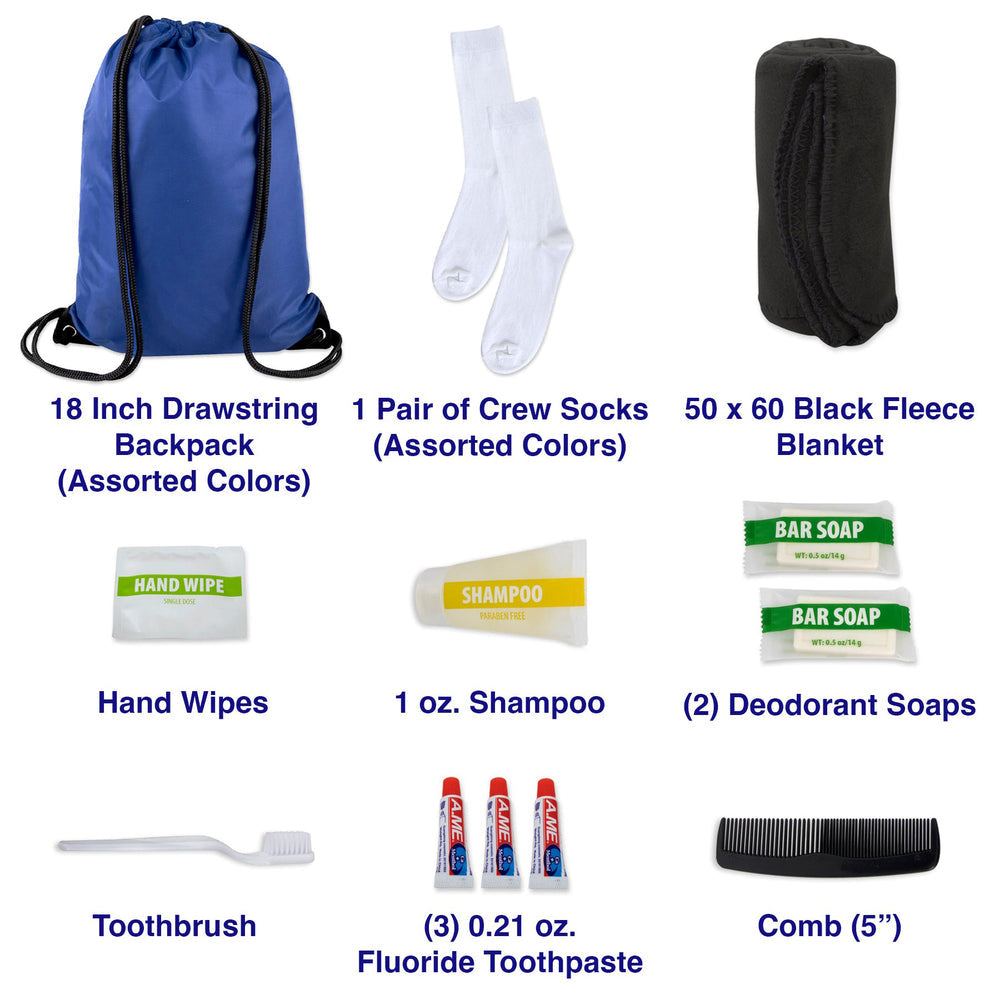 10-Piece Deluxe Hygiene Kit with Drawstring Bag, Socks, Blanket