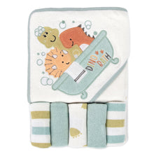 Load image into Gallery viewer, 6-Piece Baby Bath Set with Hooded Towel &amp; Wash Cloth - Little Dinosaurs
