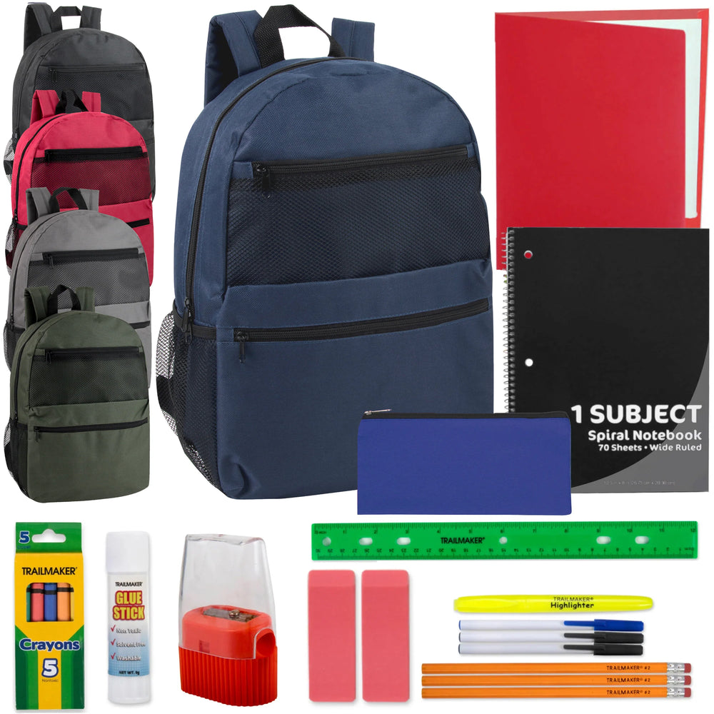 17-Inch Double Front Zippered Backpack with 20-Piece School Supplies K –  Premier Dealz
